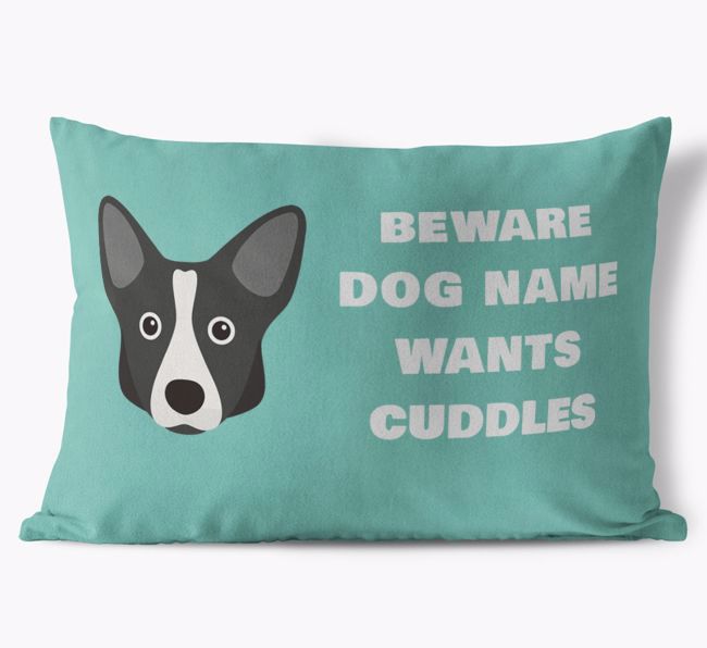 Beware of Cuddles: Personalized {breedFullName} Soft Touch Pillow